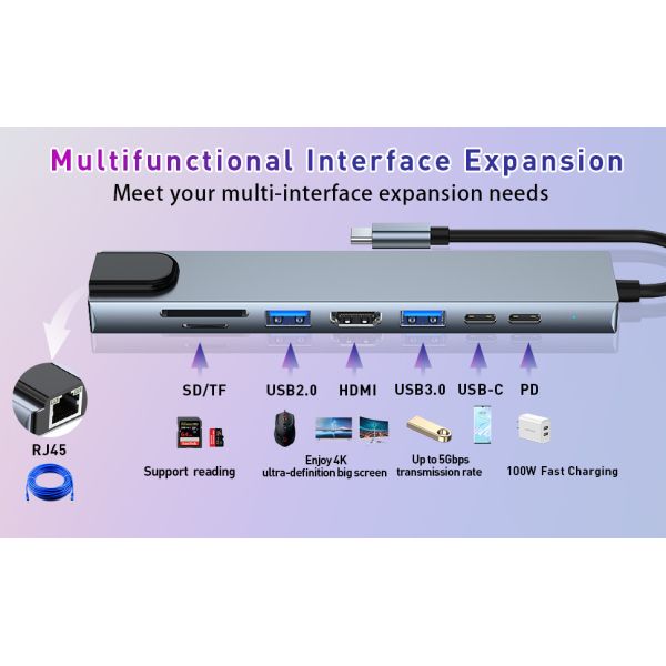 Adaptateur 8en1 Type C - USB-C TO HD...