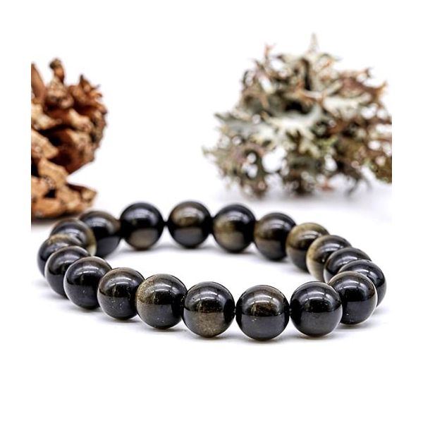 Bracelet en pierre énergétique obsidienne doré
