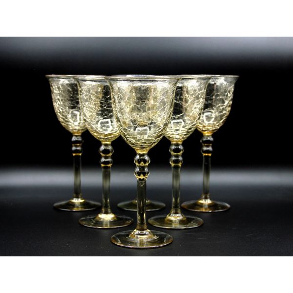 Verres à pieds 2 boules en verre soufflé craquelé